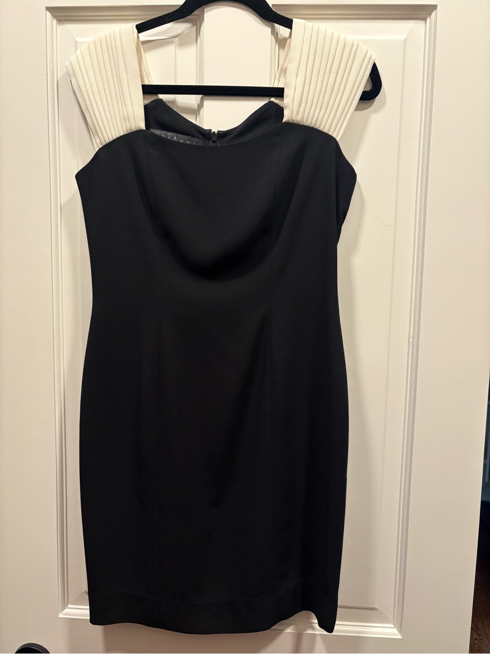 Mariana Black Dress with Cream Ribbed Shoulder Accent
